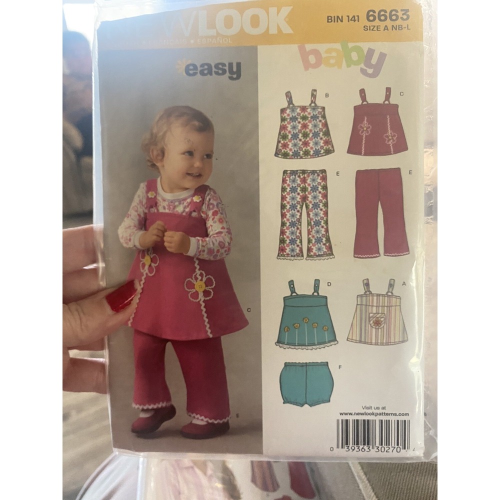 New Look 6663 Baby Girl Sewing Pattern Jumper Tops Pants Bloomers NB-L Uncut